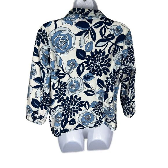 Joan Rivers White Blue Floral Button Down Blazer Jacket Women's Size Medium - Picture 3 of 5
